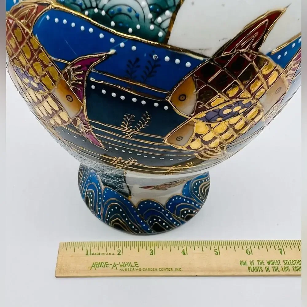 Porcelain hand painted Japanese textured large ginger jar with matching plate